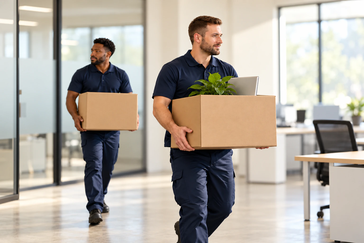 Movers carrying office equipment in a Spring Hill commercial building Movers carrying office equipment in a Spring Hill commercial building